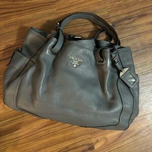 Prada Gray Leather Tote Bag